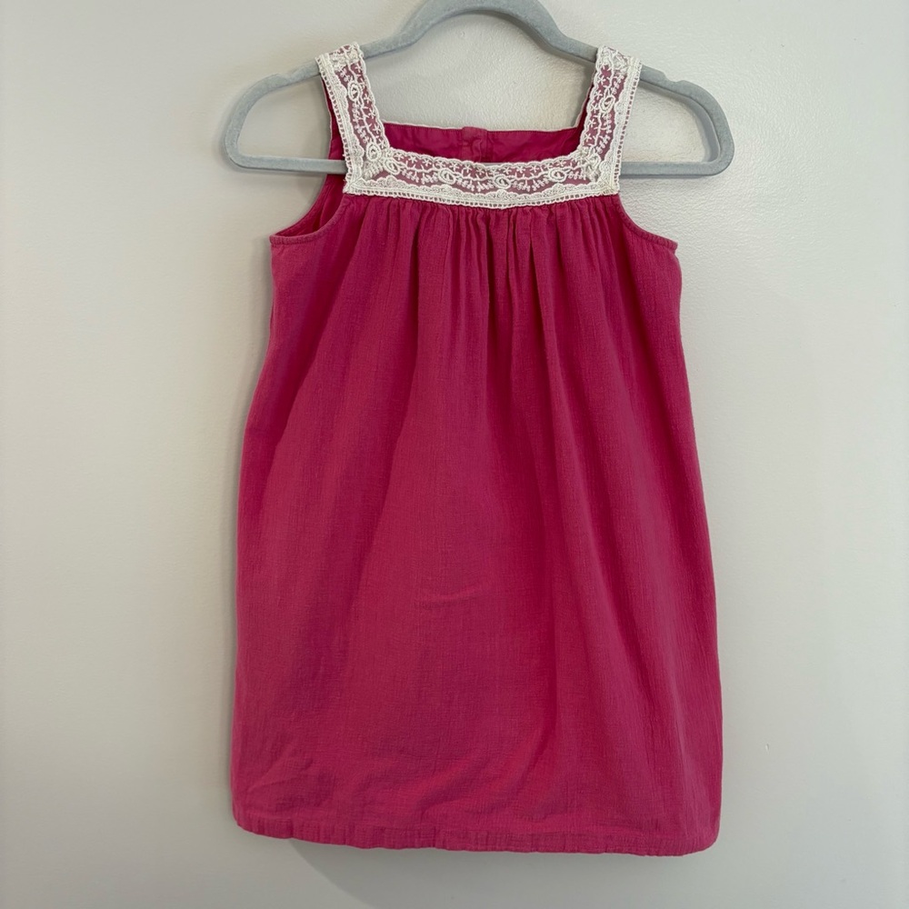 Hanna Andersson White Lace Detail Girls Pink Shift Sleeveless Boho Dress Size 12